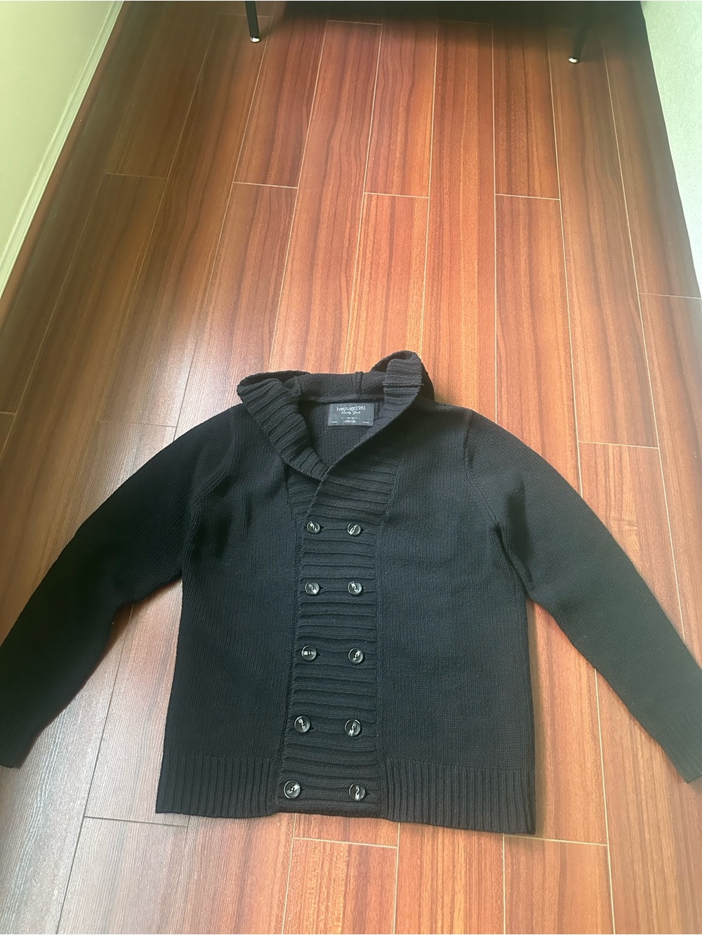 Men’s Black Double-Breasted Knit Cardigan Jacket